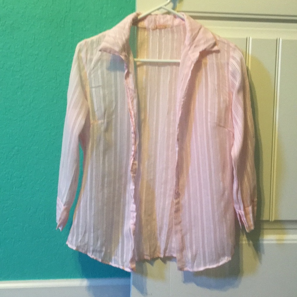 Pink sheer button up